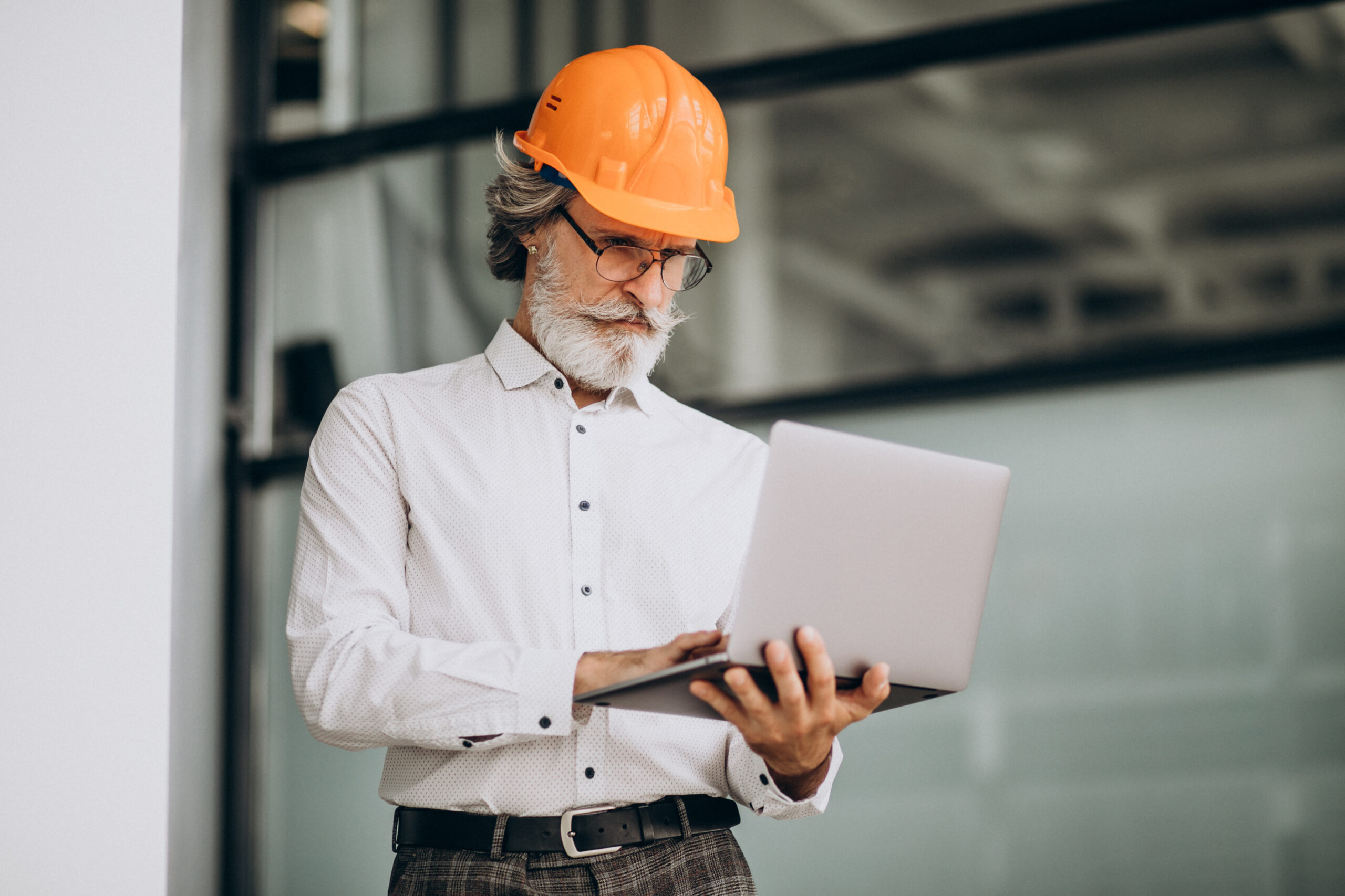 Middle aged business man in a hard hat SketchUp Studio